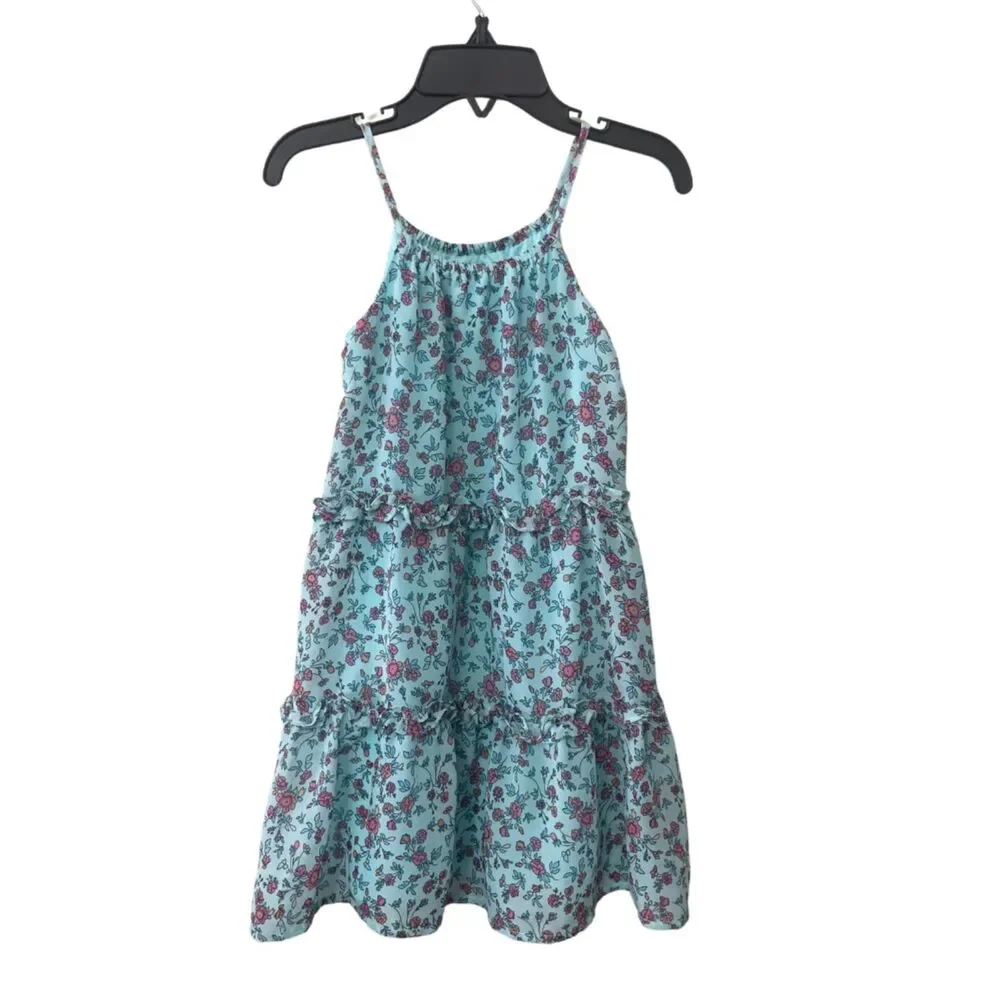 Toddler Girls Floral Dress 4T Spaghetti Strap Tiered Sundress Mint Green